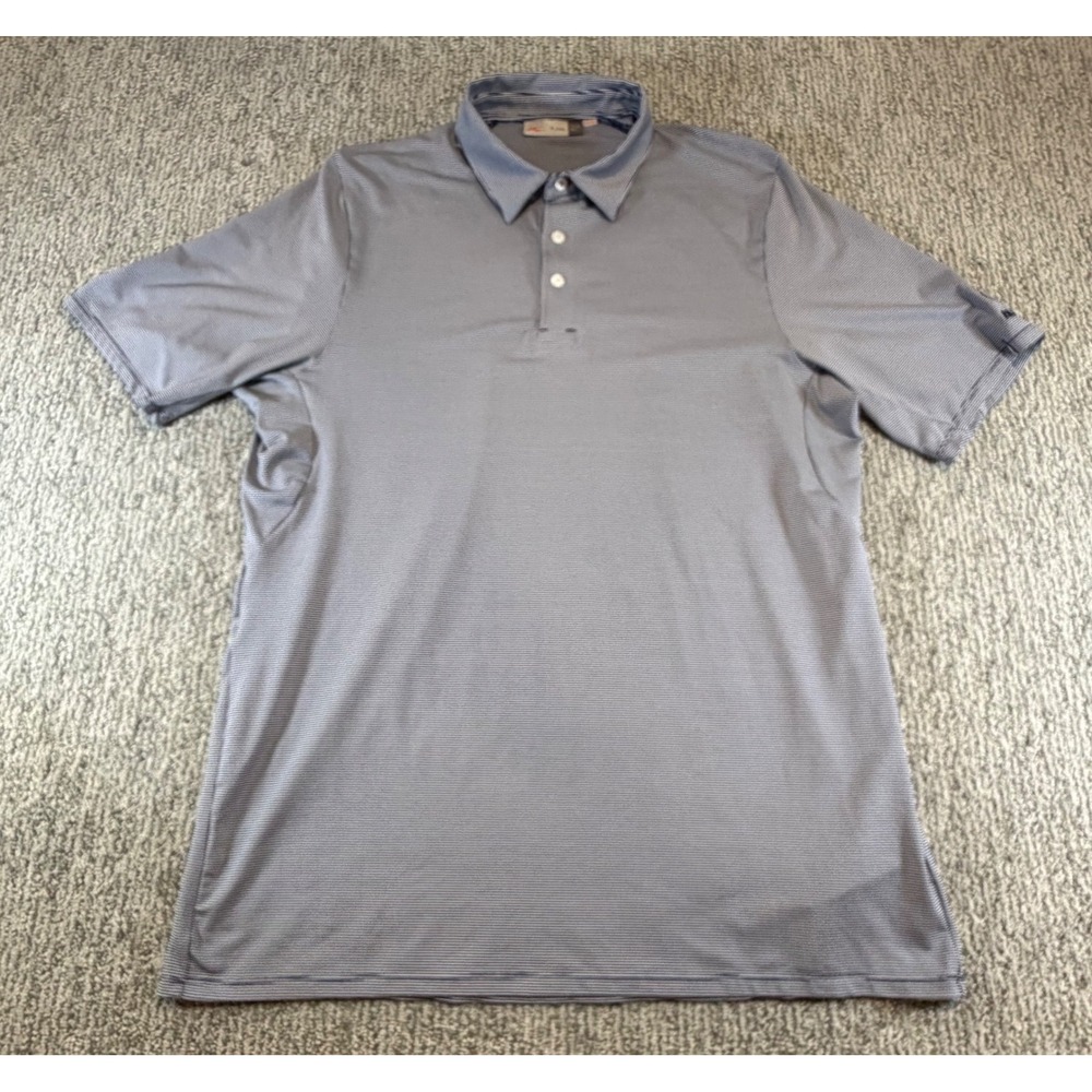Kjus Soren Polo‎ Mens Size L Blue White Striped Golf Shirt UPF 50+ MG60-908